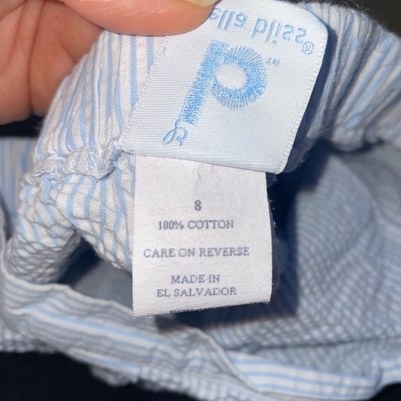 Bella Bliss Light Blue and White Seersucker Striped Ruffle Shorts - Picture 5 of 5